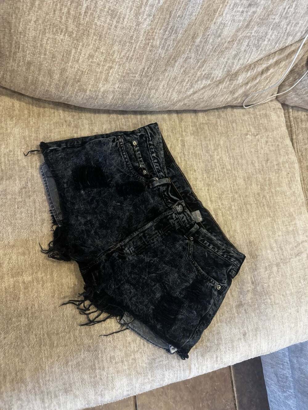 Levi's Acid Wash Black Distressed Frayed Denim Cutoff Shorts